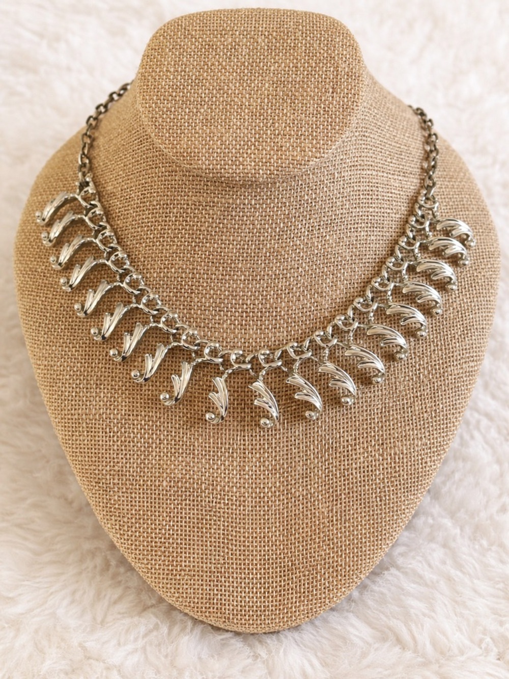 Vintage Sarah Coventry Silver Fringe Necklace Statement Mid Century Modern